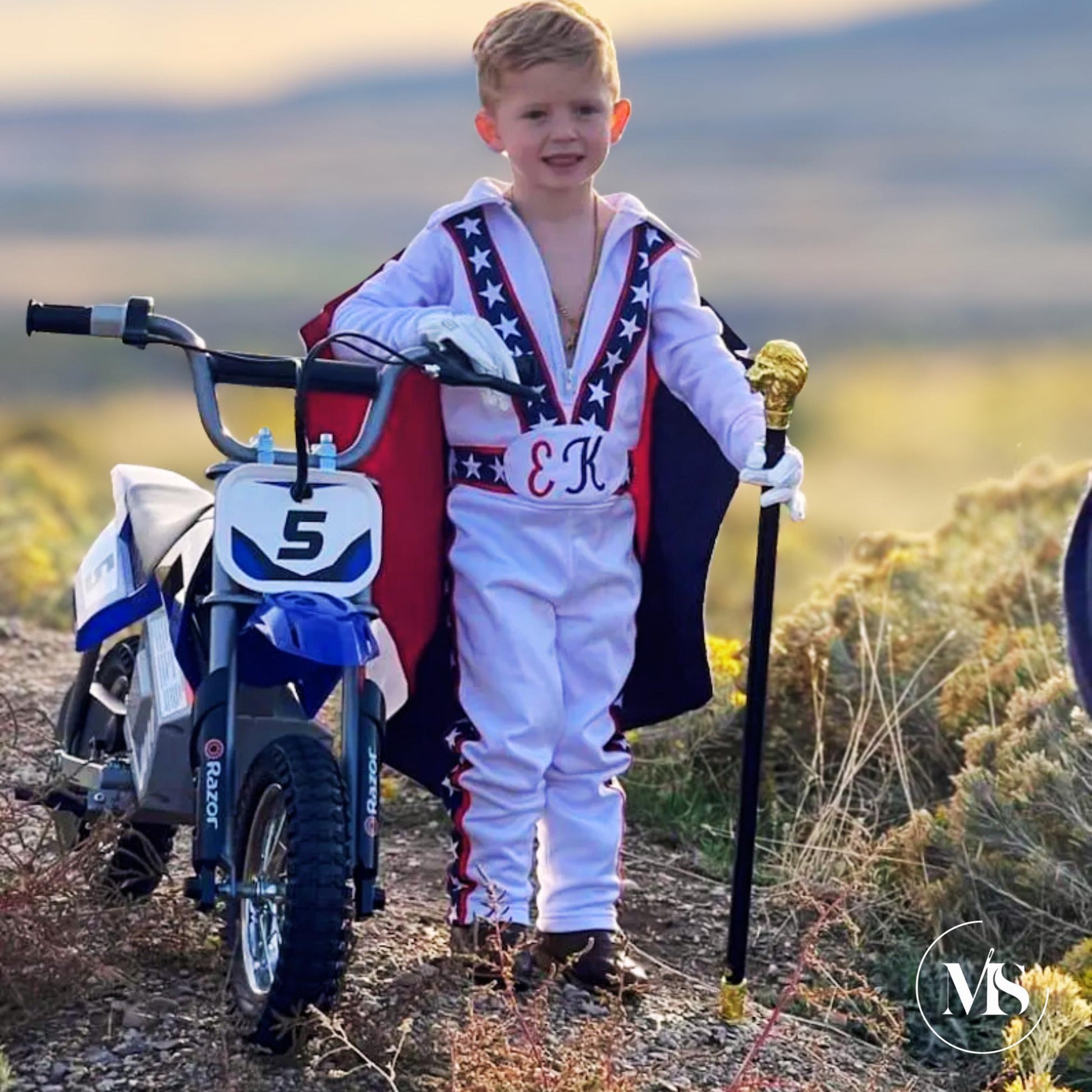 Kids Evel Knievel Costume | Daredevil Jumpsuit & Cape | Toddler Motorcycle Rider Outfit | Personalized Pilot Suit