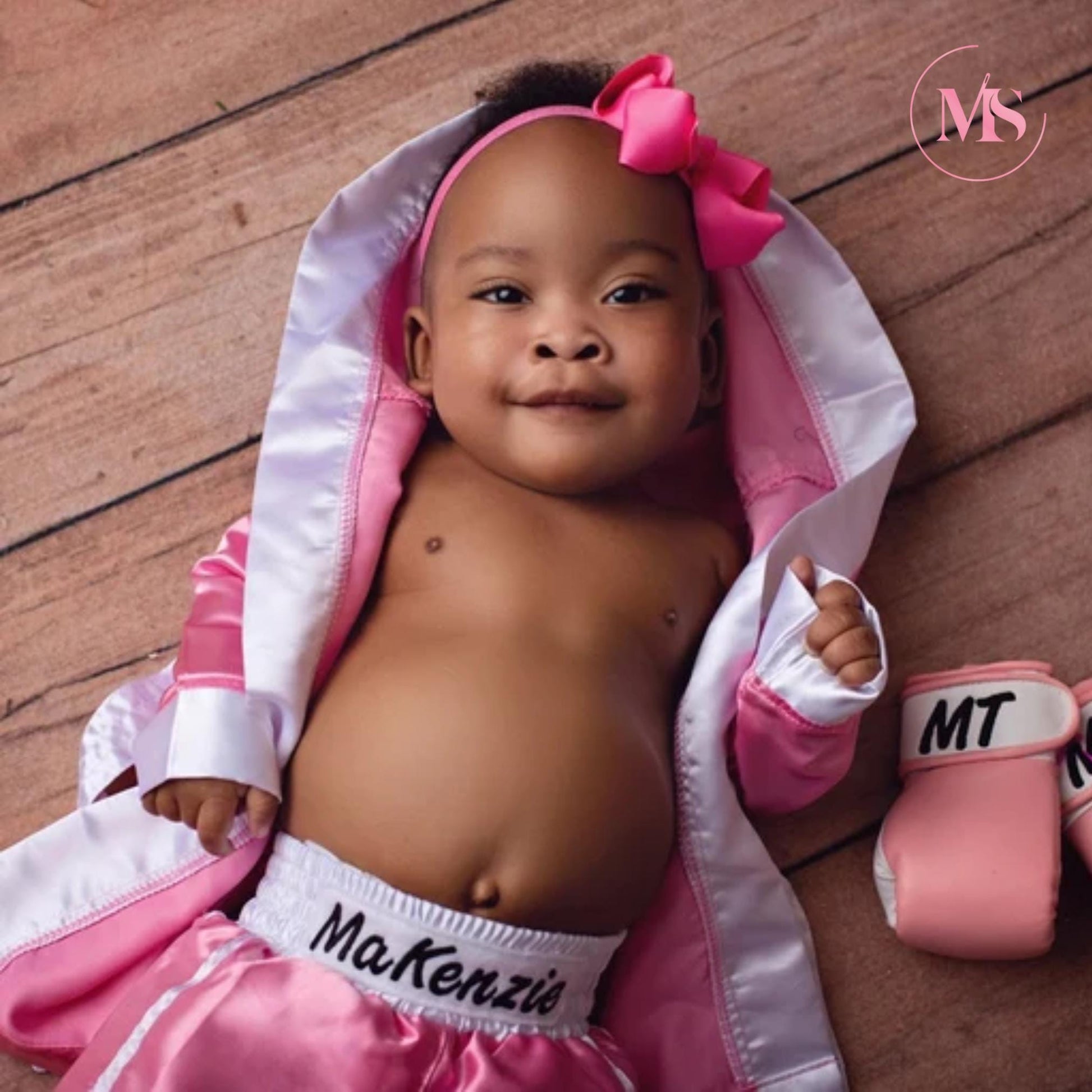 Personalized Baby Girl Boxing Costume – Outfit with Robe, Shorts & Gloves | Individual Pieces or Combo | Toddler Champion Set