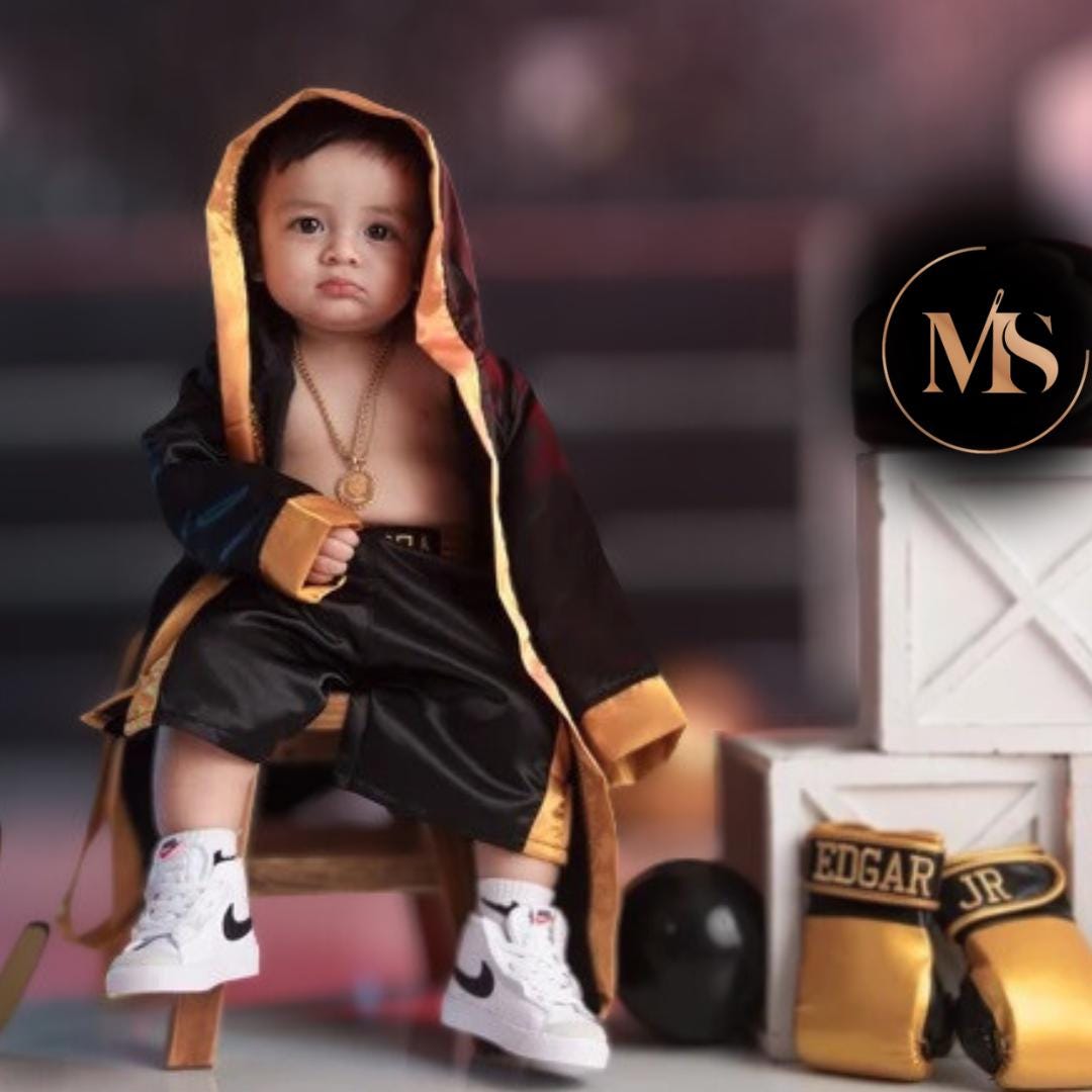 Personalized Baby Boxing Costume – Robe, Shorts & Gloves | Individual Pieces or Combo