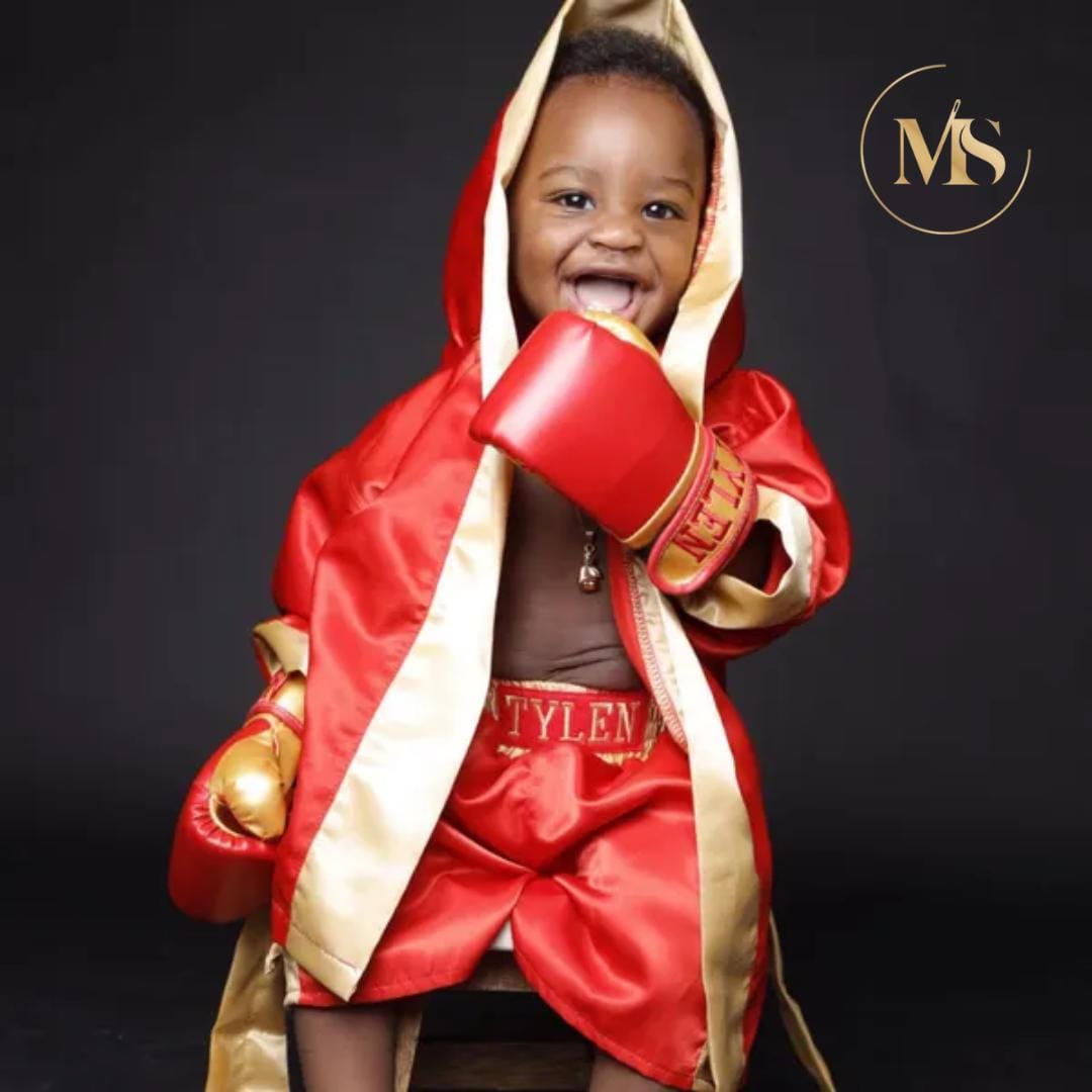 Personalized Baby Boxing Set: Robe, Shorts & Gloves | Individual Pieces or Combo