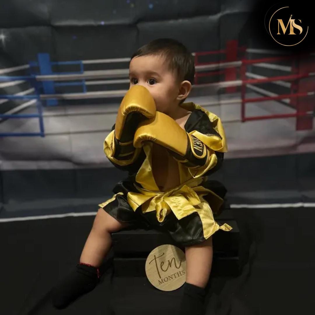 Baby Boxing Costume Set | Robe Shorts Gloves | Individual Pieces or Combo | Personalized Gift for Birthday Party & Photos