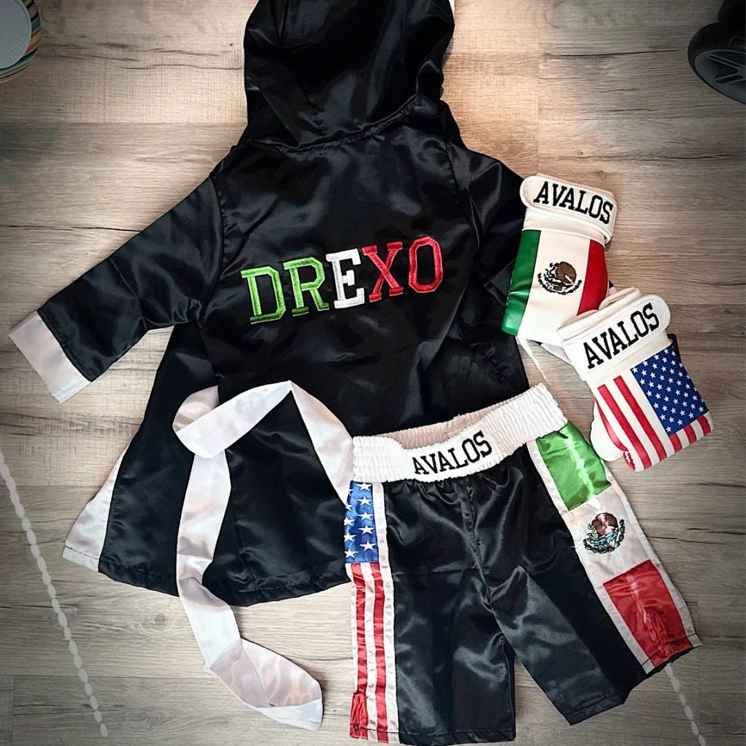 Personalized Baby & Toddler Boxing Costume – USA | Mexico | Puerto Rico Flags | Individual Pieces or Combo | Boxer Outfit