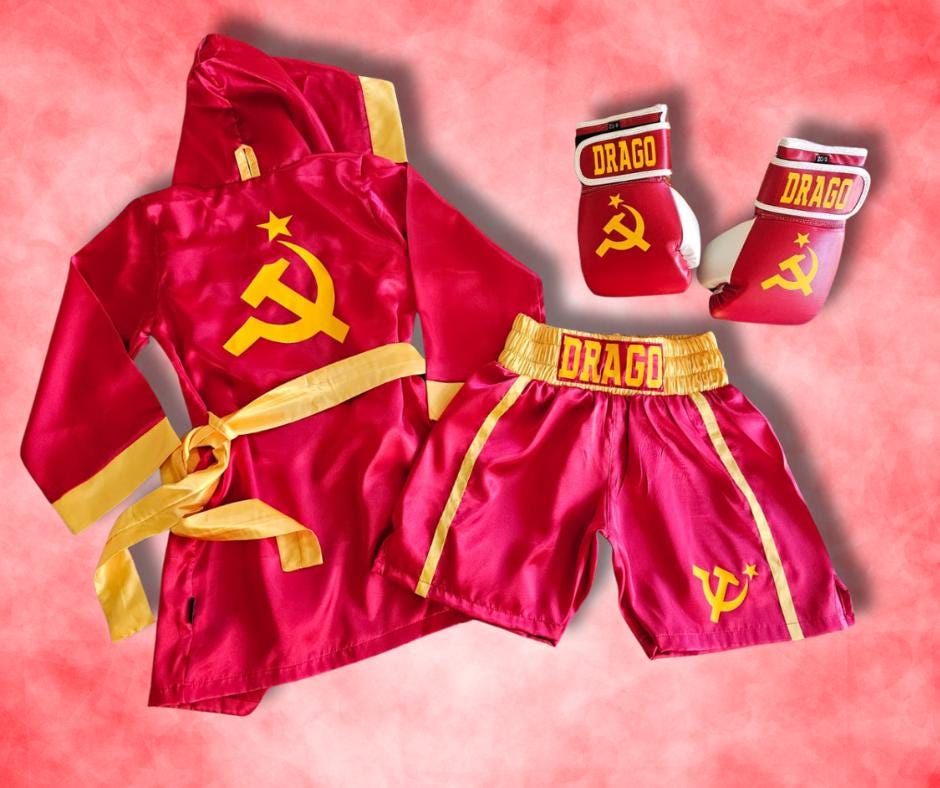 Ivan Drago Adult Boxing Set | Themed Costume | Personalized Robe Shorts Gloves | Individual Pieces or Combo | Rocky Inspired Outfit/ Vinyl