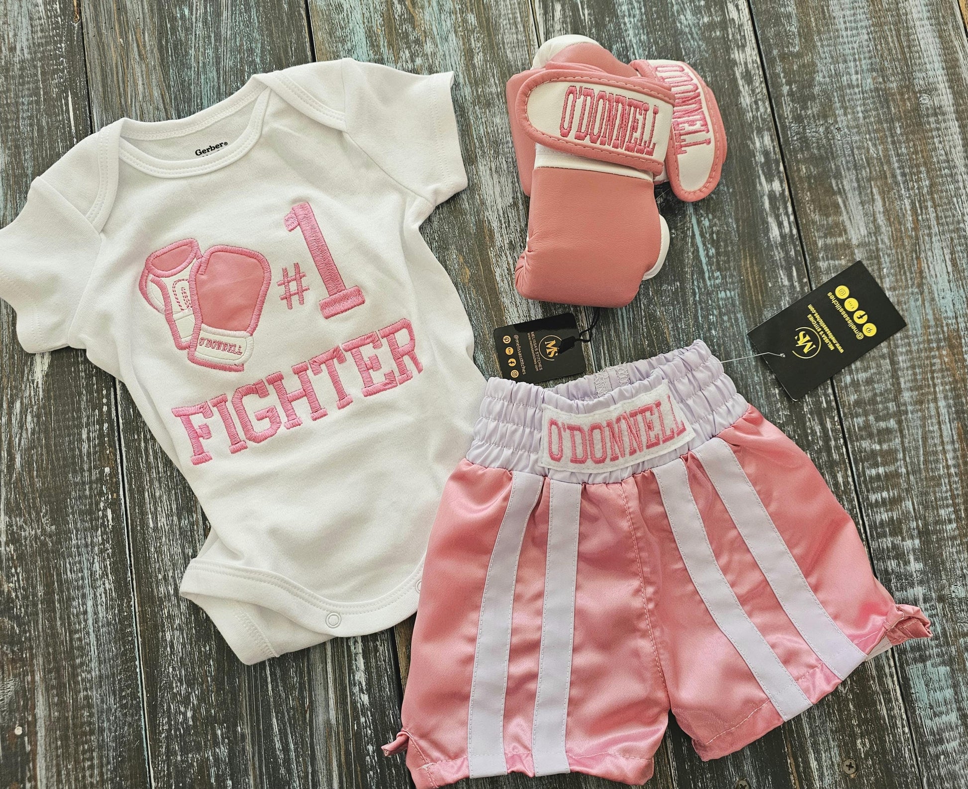Personalized Baby Boxing Set: Bodysuit, Gloves, and Shorts