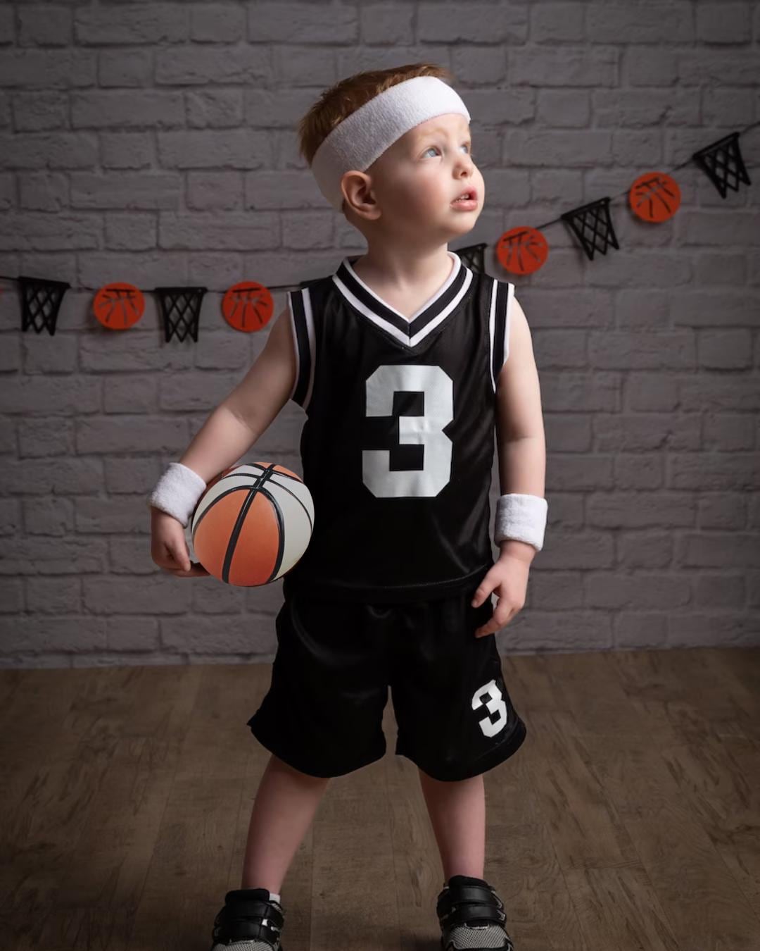 Personalized Kids Basketball Set: Jersey, Shorts, Ball, and Sweatband