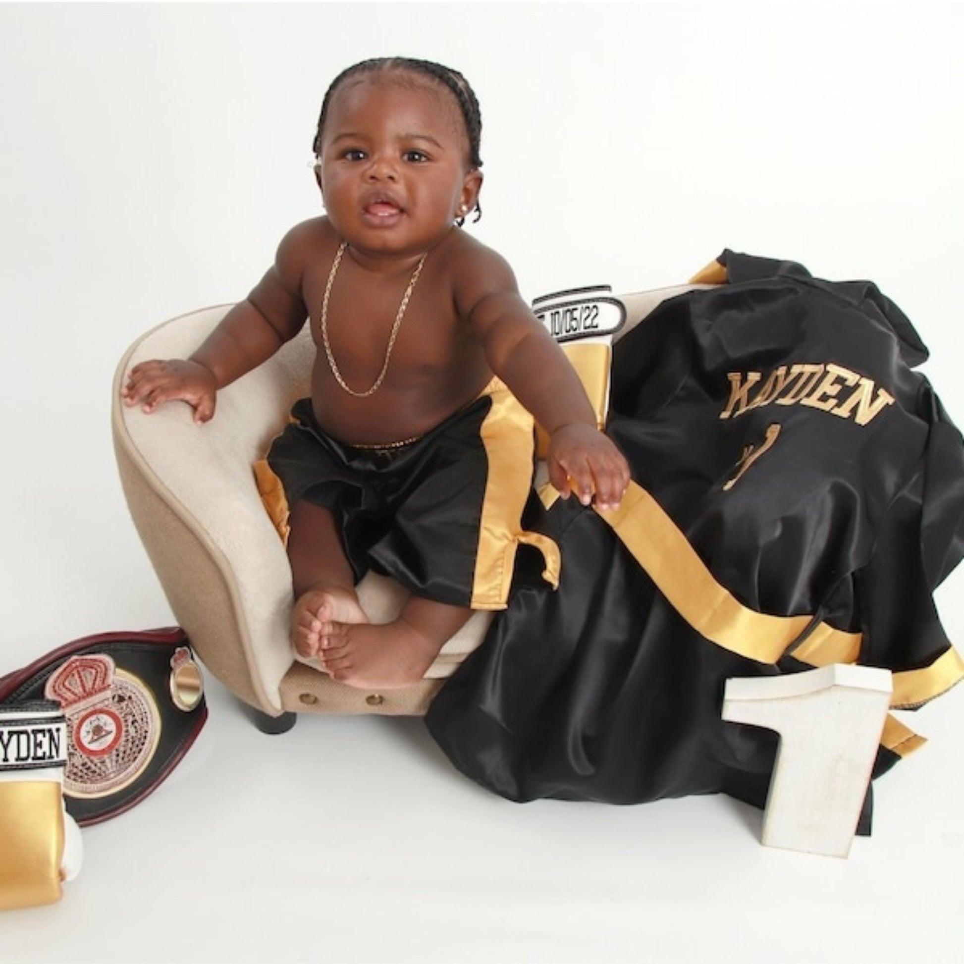 Personalized Baby Boxing Costume – Robe, Shorts & Gloves | Individual Pieces or Combo